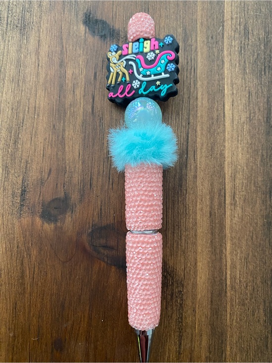 Handmade Accessories - Christmas Pink Rhinestone Pen “sleigh all day”